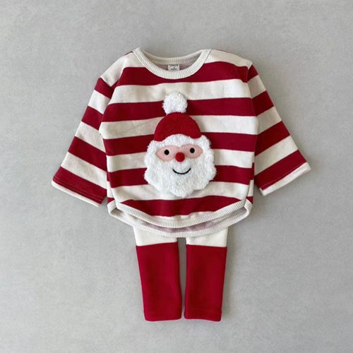 Christmas children's hoodie T-shirt striped top pants baby