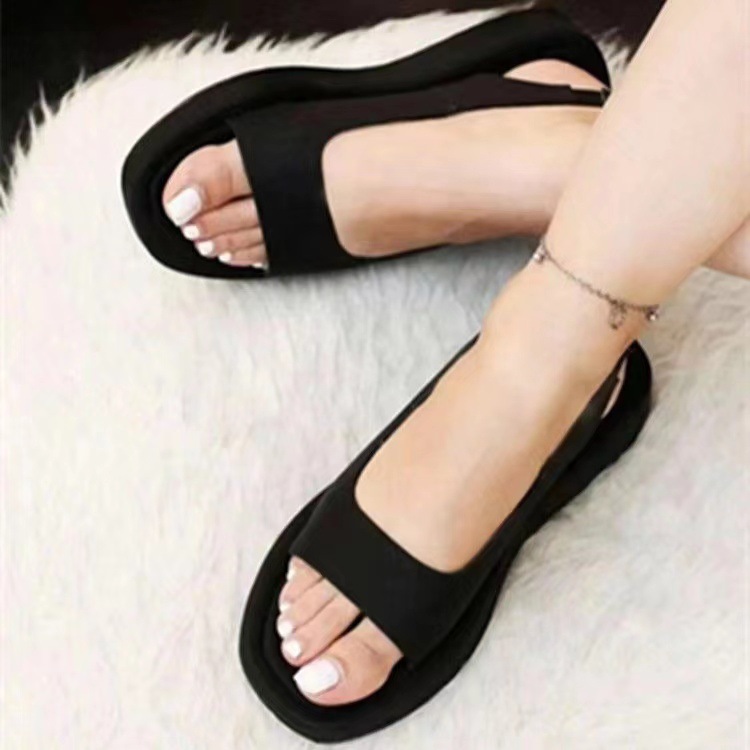 露趾凉鞋女休闲通勤百搭粗跟罗马鞋new roman women flat sandals