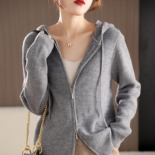 Knitted cardigan women's autumn winter casual hooded sweater