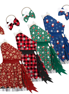 Christmas off shoulder baby dress+headband kids girl's skirt