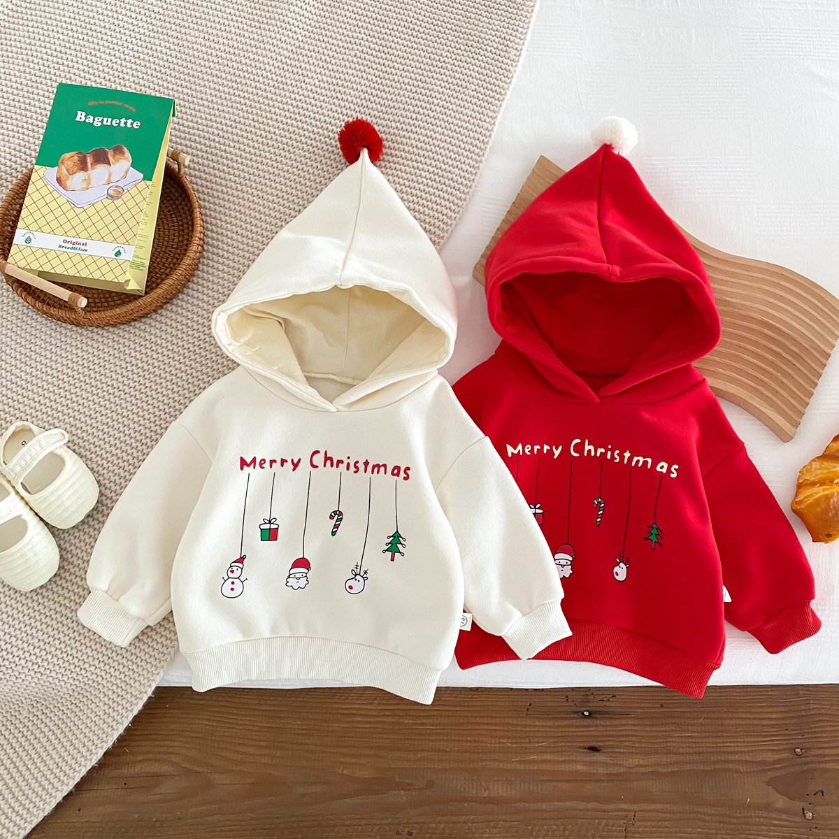 Christmas hooded fleece hoodie for babies, cute  warm top