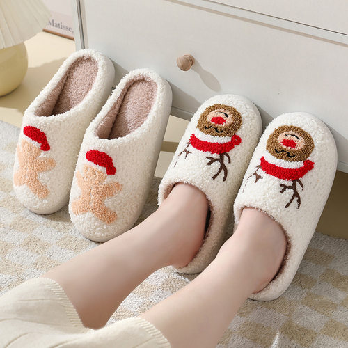 Christmas Cute cartoon elderly home cotton couple slippers