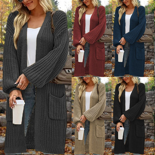 women's Winter Knitted Sweater Medium length Loose cardigan