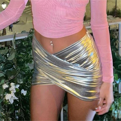 girl Short skirt, shiny half skirt, tight fitting skirt, hip
