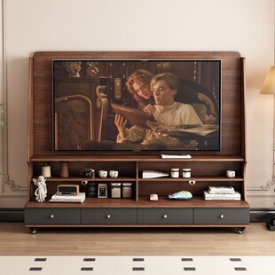 可移动电视柜实木客厅家用2025新款电视机柜带轮收纳置物柜中式