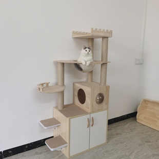 伊萌全实木猫爬架猫别墅储物太空舱瞭望台猫树猫窝一体大型猫玩具