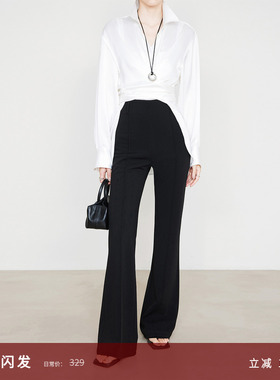 夏莫卡黑色喇叭裤女春夏季高腰超模裤弹力显瘦微喇西装裤加长7770