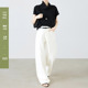 子天丝棉阔腿裤 遮胯显瘦斜门襟裤 6913 女春夏新款 夏莫卡白色牛仔裤