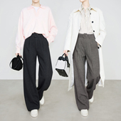 9749 夏莫卡深灰色羊毛西装 女秋冬显瘦窄版 裤 阔腿裤 拉毛绒感毛呢裤