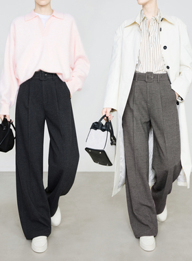 夏莫卡深灰色羊毛西装裤拉毛绒感毛呢裤女秋冬显瘦窄版阔腿裤9749