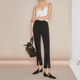 裤 夏莫卡前开叉九分小黑裤 黑色西装 细管裤 女838 春夏弹力显瘦修身