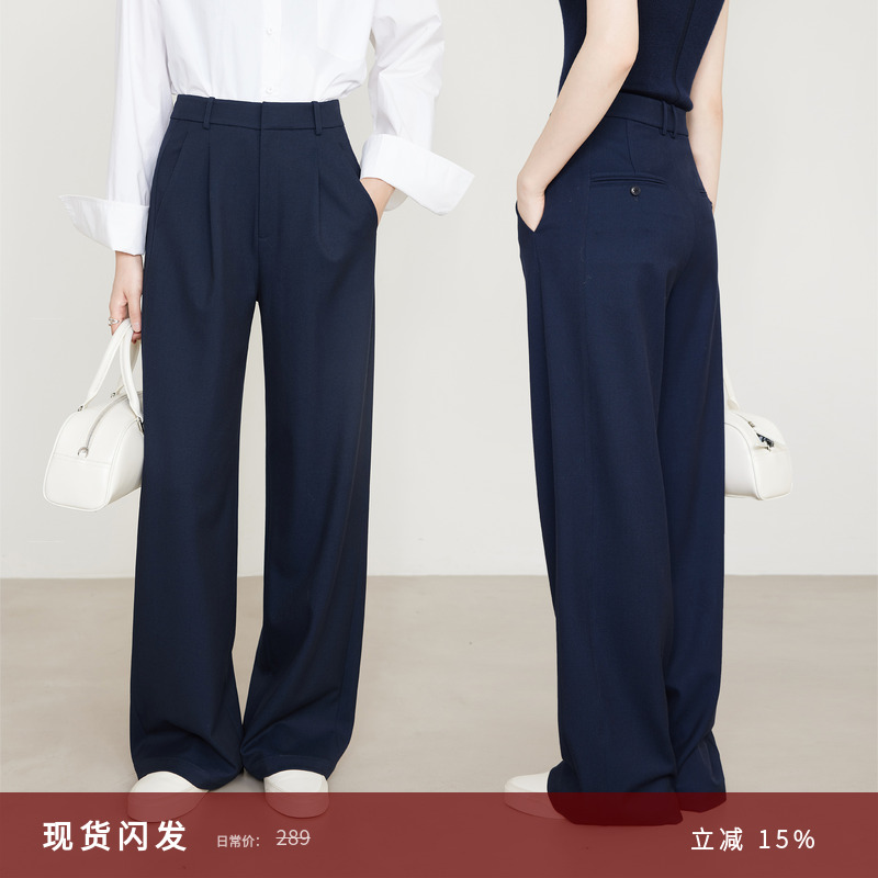 夏莫卡极简通勤显瘦阔腿西装裤