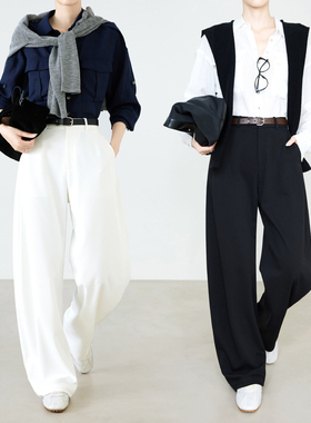 夏莫卡白色阔腿裤女2026春新款立裁解构风显瘦黑色弯刀裤加长9724