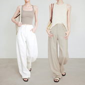 加长7706 轻薄透气显瘦弯刀香蕉裤 夏莫卡白色老钱风亚麻裤 女夏新品