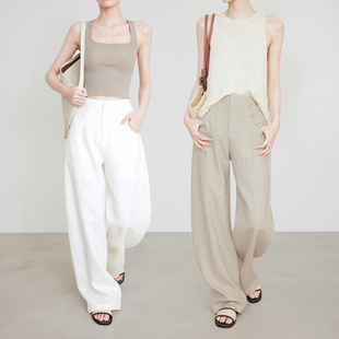 加长7706 轻薄透气显瘦弯刀香蕉裤 夏莫卡白色老钱风亚麻裤 女夏新品