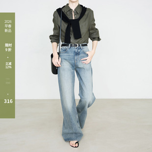 阔腿裤 A4腰显腿长窄版 N910 女2026新款 夏莫卡复古水洗蓝直筒牛仔裤