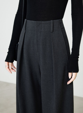 夏莫卡高智风通勤灰色西装裤女秋冬显瘦高级感垂感阔腿裤加长7855