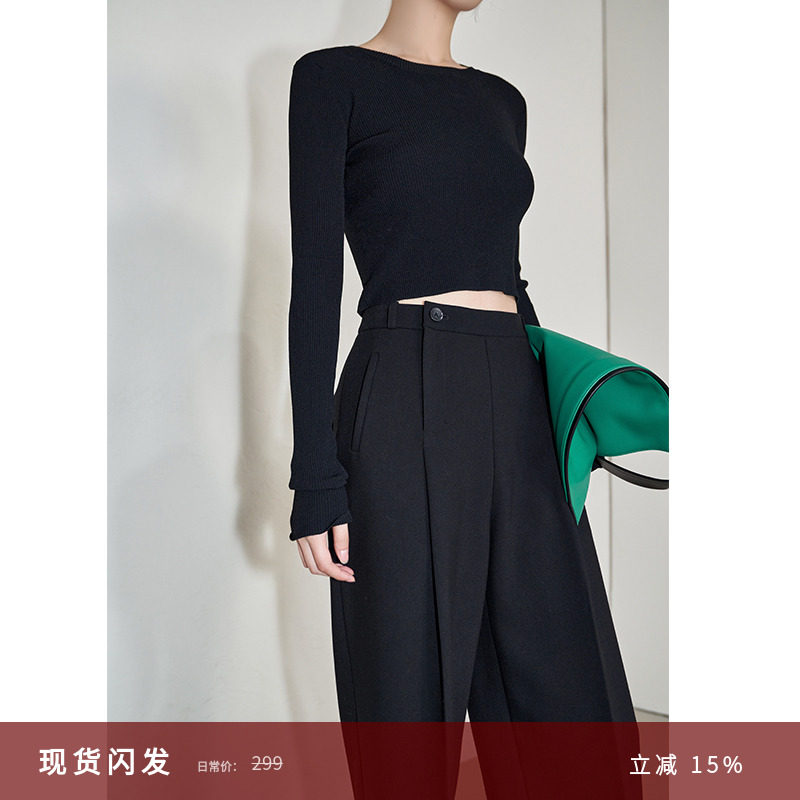 夏莫卡斜门襟西装裤女2025新款设计感黑色裤子加长锥形直筒裤8148,女装/女士精品,休闲裤,淘宝优惠券,粉丝福利购,淘宝优惠卷