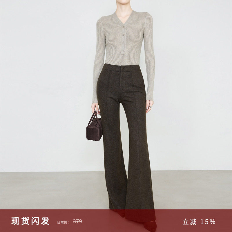 夏莫卡铜氨羊毛喇叭裤女高腰显瘦腿精裤弹力咖色毛呢微喇裤厚7949,女装/女士精品,休闲裤,淘宝优惠券,粉丝福利购,淘宝优惠卷