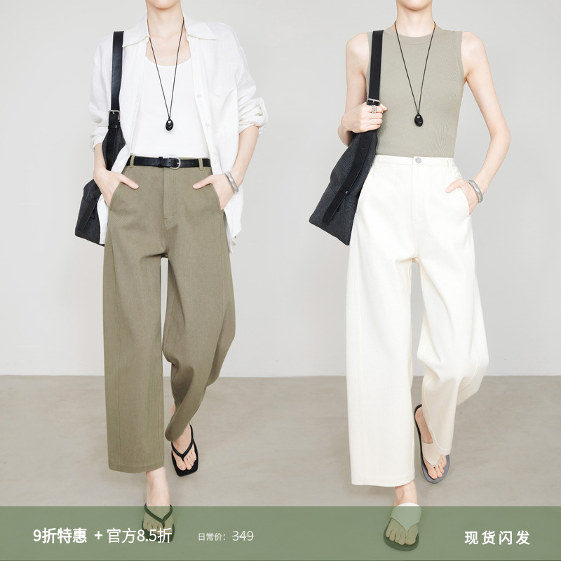 夏莫卡轻盈透气亚麻棉九分奶奶裤