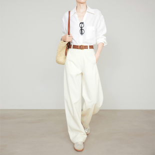 子休闲香蕉裤 松弛舒适老钱风裤 7875 女夏季 夏莫卡天丝棉米色阔腿裤