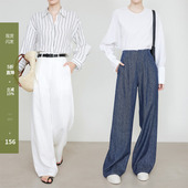 直筒阔腿裤 春夏休闲长裤 加长7694 子女老钱风亚麻裤 夏莫卡白色裤