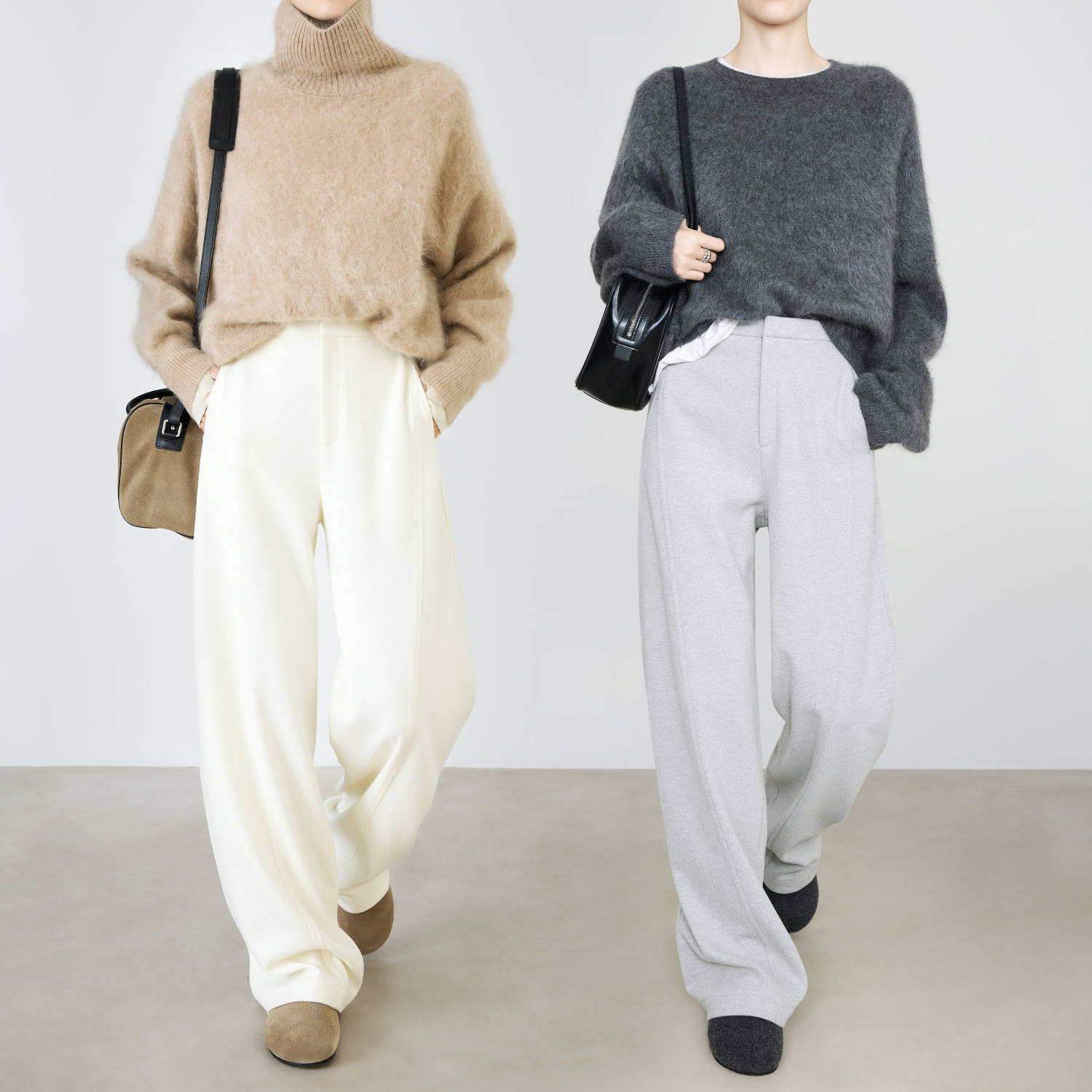 厚暖白色时髦藏胯显瘦阔腿卫裤