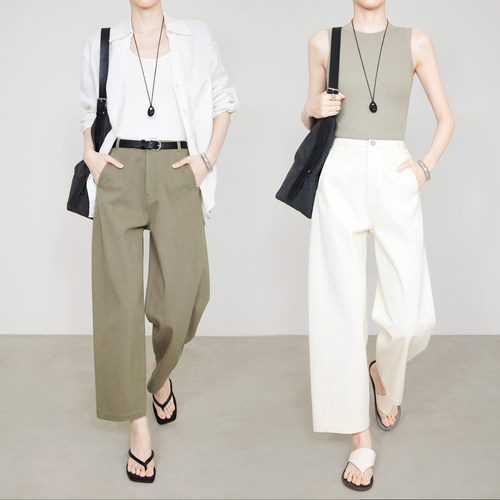 夏莫卡轻盈透气亚麻棉九分奶奶裤