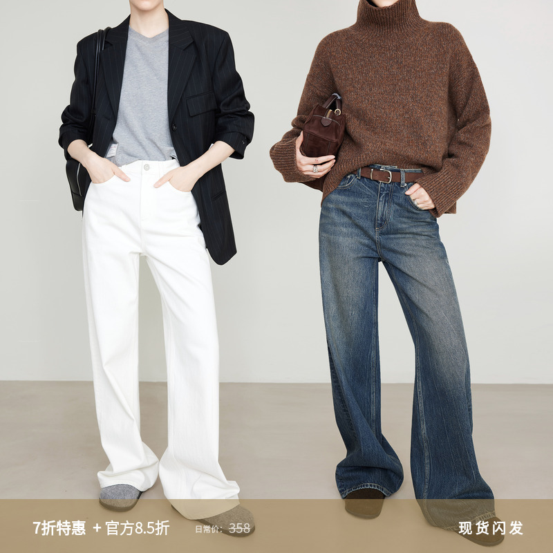 夏莫卡自带PS瘦腿滤镜白色牛仔裤