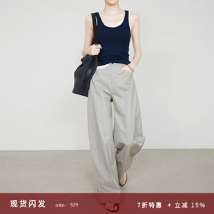 阔腿裤 夏莫卡灰色休闲裤 遮胯显瘦弯刀裤 弧形香蕉裤 加长6809 女薄款