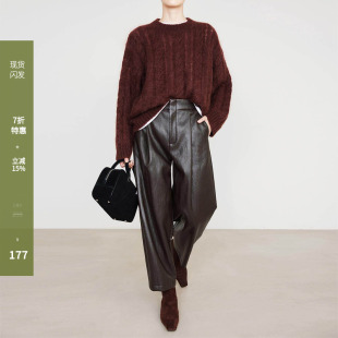 超软蛋白PU皮九分裤 显瘦锥形直筒裤 9614 女2026新款 夏莫卡棕色皮裤