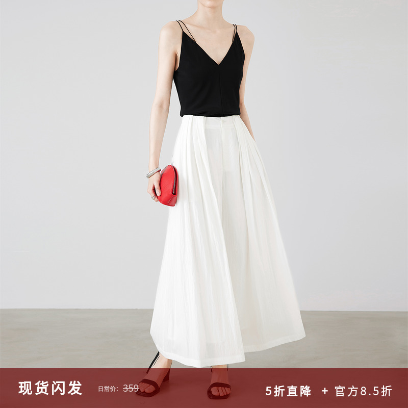 夏莫卡白色裙裤女2025新款莱赛尔天丝阔腿九分裤雪纺花苞裤裙9712