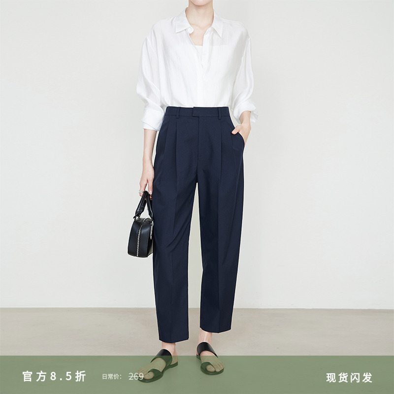 夏莫卡时髦利落显瘦纸片人九分裤