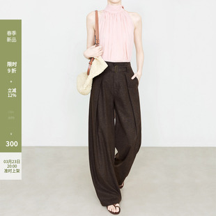 裤 OL通勤松弛感垂感西装 9787 女春夏新款 夏莫卡天丝木棉咖色阔腿裤