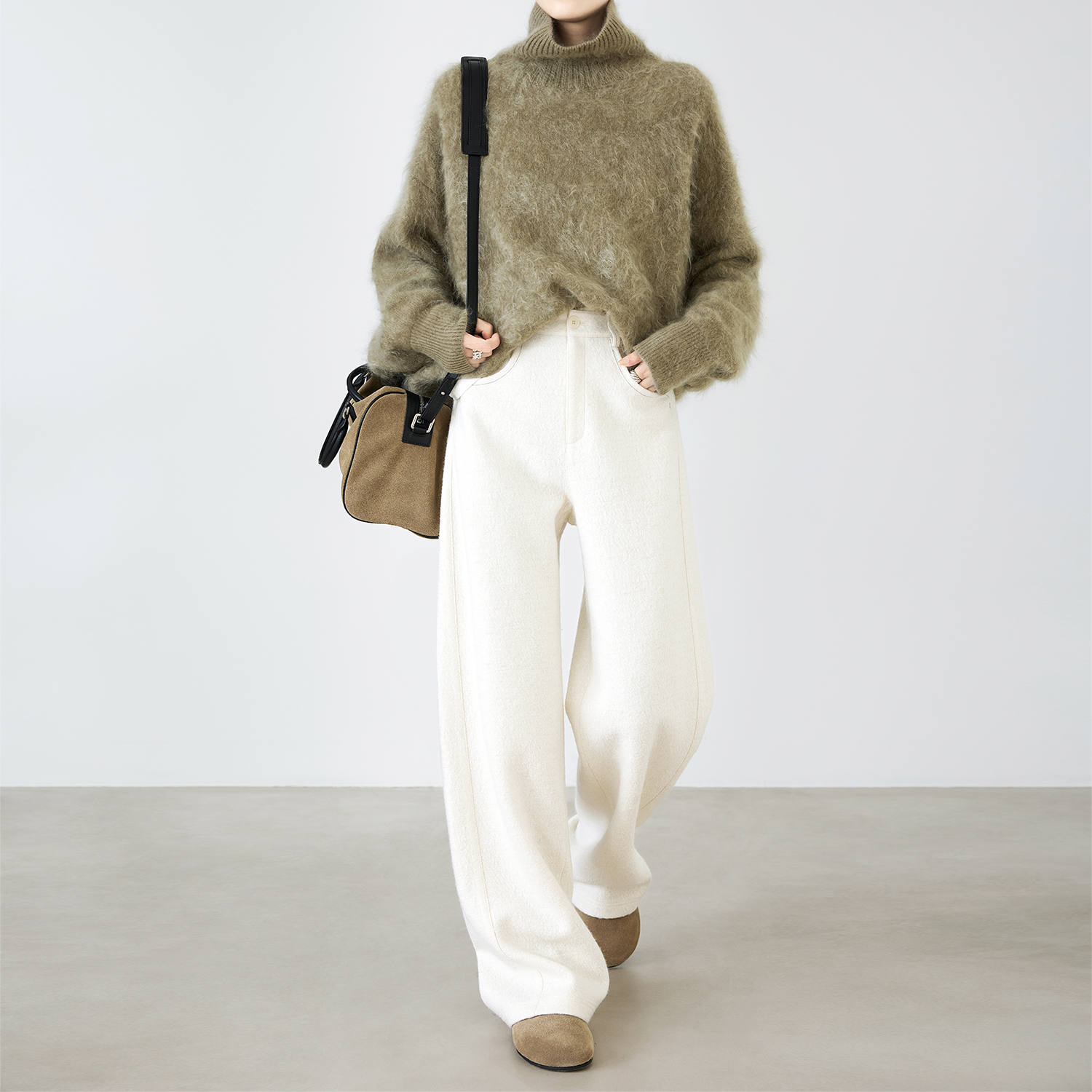 夏莫卡保暖羊毛微阔直筒裤