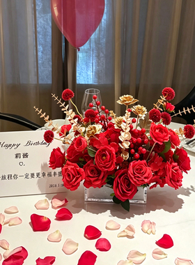 高档酒店圆桌餐桌仿真花装饰