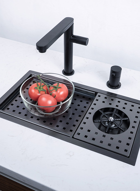 浦琳304不锈钢纳米黑色高压洗杯器吧台水槽咖啡冰吧带龙头沥水板