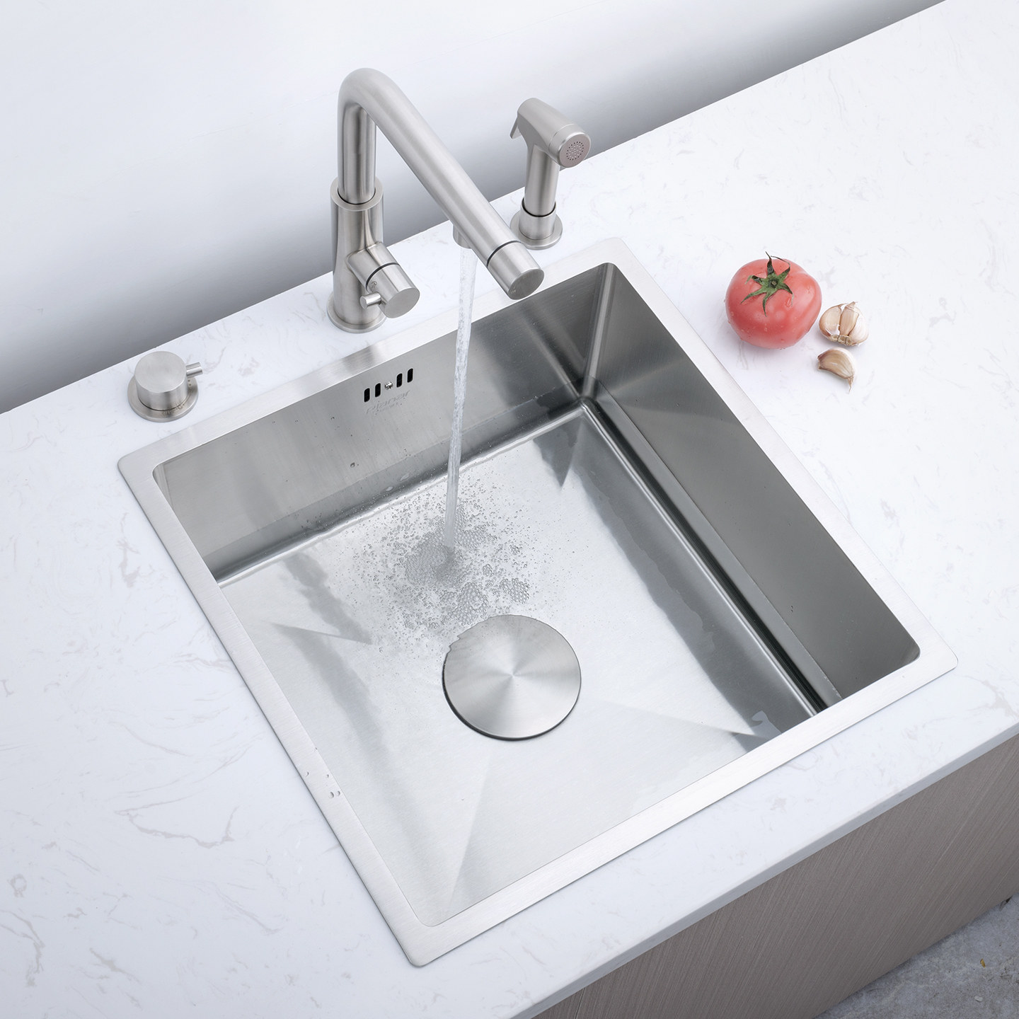 Planar浦琳304不锈钢水槽正方形厨房吧台小单槽加厚边拉丝手工盆