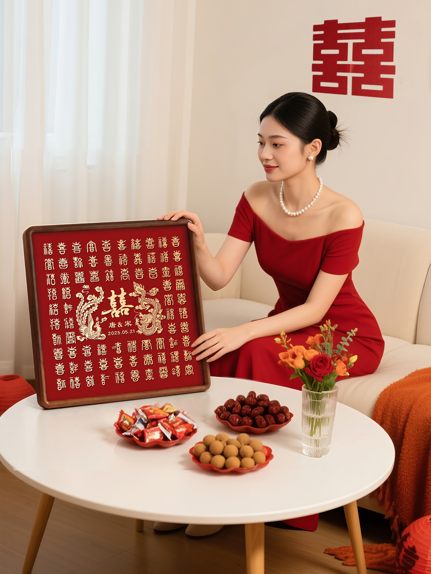 送闺蜜结婚礼物百喜图高档实木铜雕立体喜相框成品高级实用铜摆件