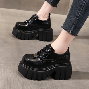 10CM内增高乐福鞋女2025秋季新款爆款小个子厚底英伦风休闲女单鞋