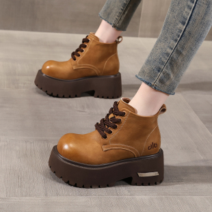 9CM内增高马丁靴女2025秋冬新款 复古厚底户外休闲短靴 小个子爆款