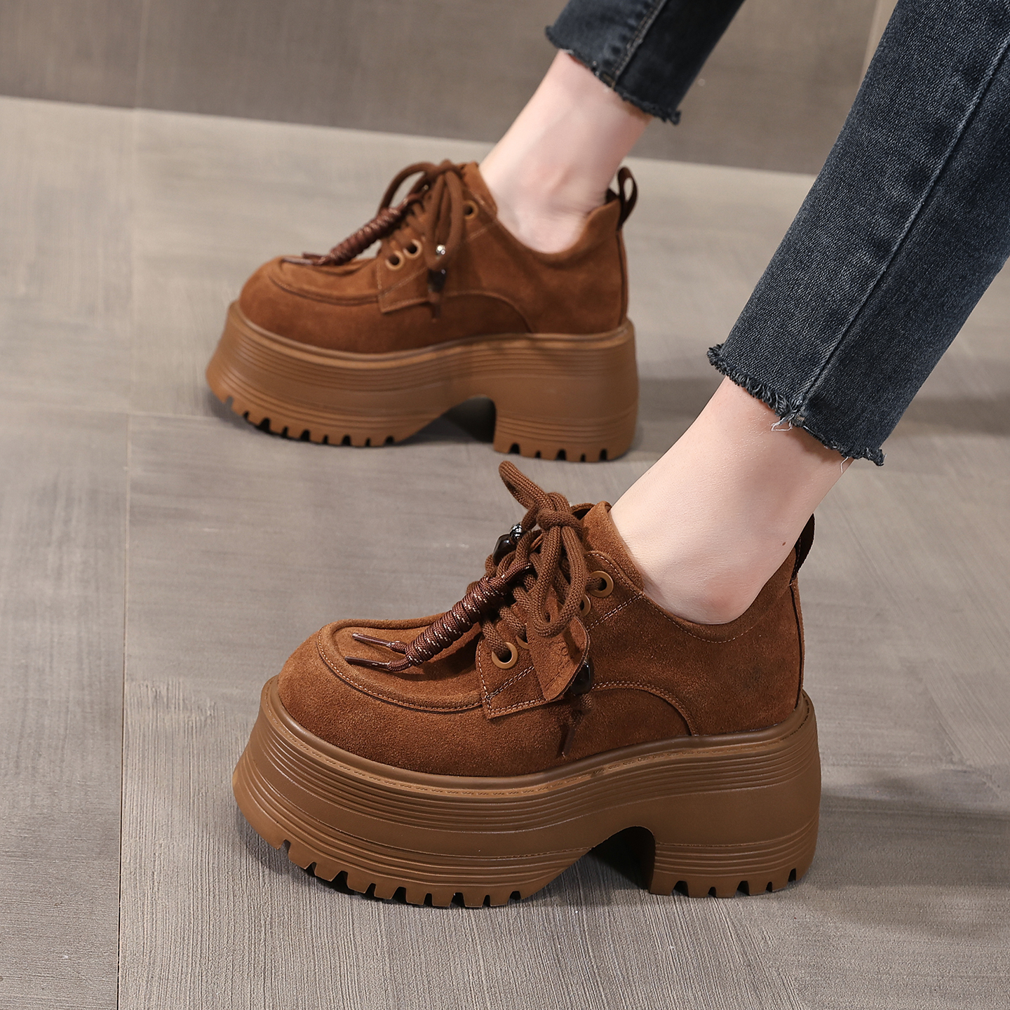 10CM内增高小皮鞋女2025秋季新款爆款小个子厚底复古运动休闲女鞋