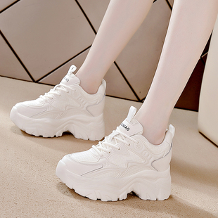 真皮内增高老爹鞋女2026春季新款休闲女鞋子厚底松糕小白鞋10公分