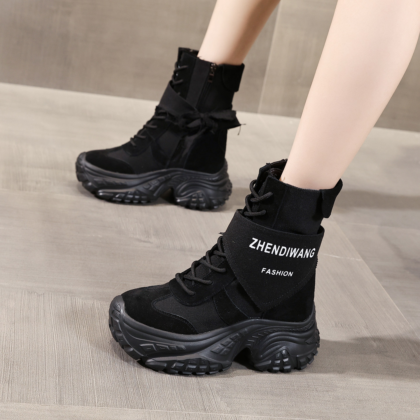 9CM内增高马丁靴女2025秋冬新款小个子厚底爆款显瘦休闲短筒靴女