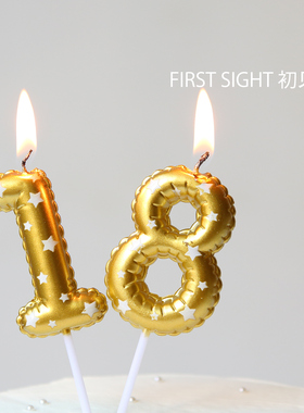 金色数字蜡烛生日蛋糕装饰插件儿童周岁派对氛围感布置拍照道具