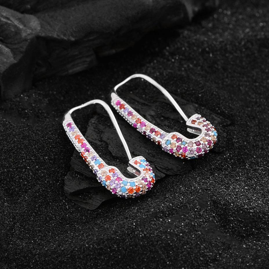925纯银彩虹锆石别针耳环女胸针