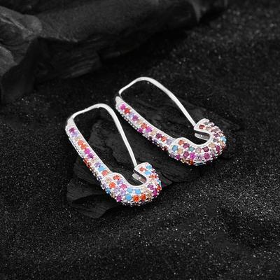 925纯银彩虹锆石别针耳环女胸针