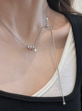 925纯银圆珠爱心抽拉式缎带星星吊坠项链女高级感轻奢小众45cm