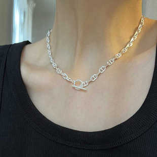 925纯银OT扣猪鼻子链条项链女2026新款高级感轻奢小众锁骨链45cm