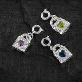 925纯银爱心锆石锁头弹簧扣单独吊坠女项链单坠银饰配件2.2 0.9cm